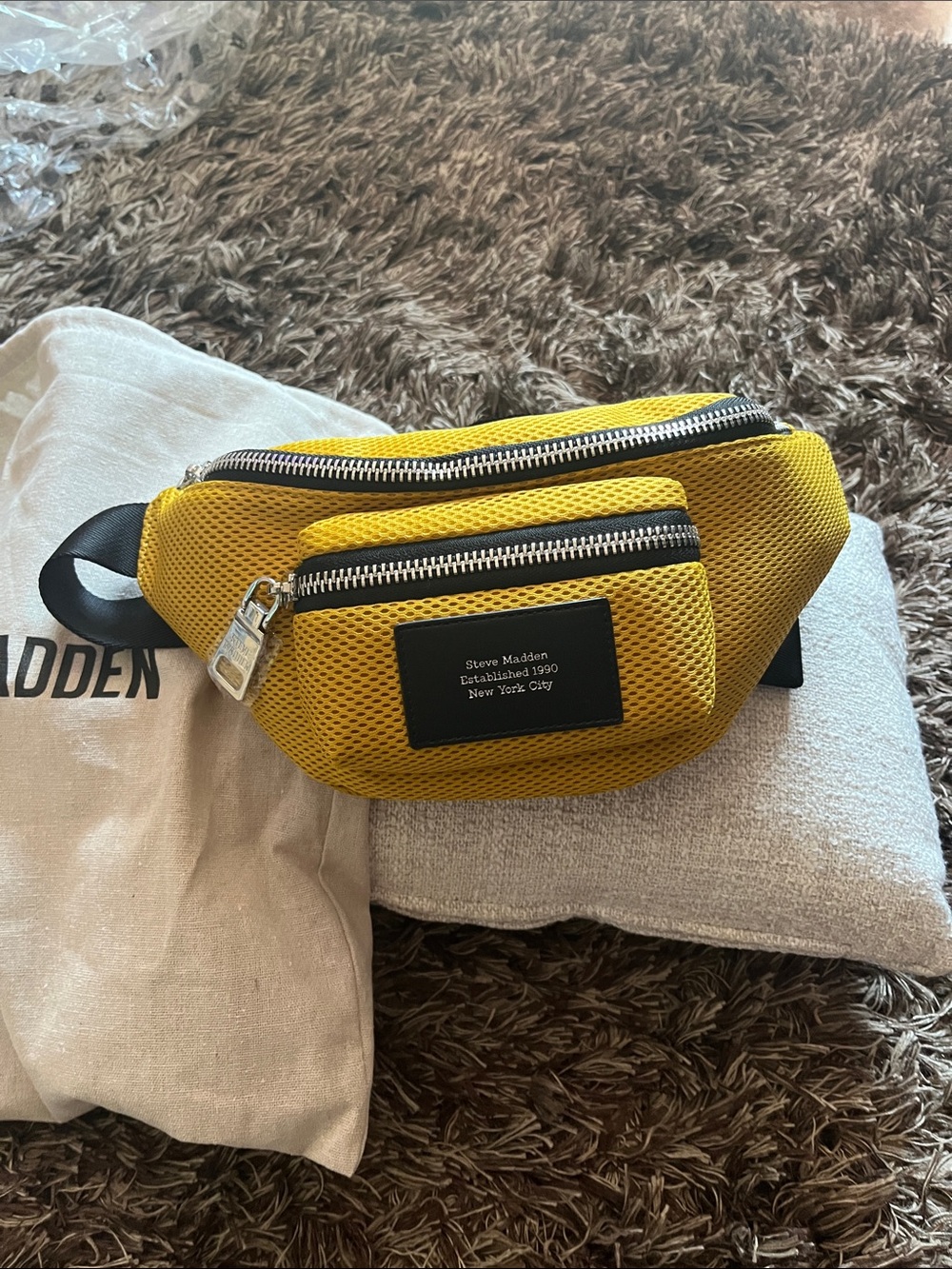 Steve Madden Yellow Mesh Belt Bag with Black Trim